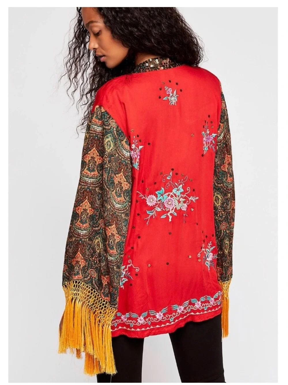 Free People Embroidered Fringe Kimono